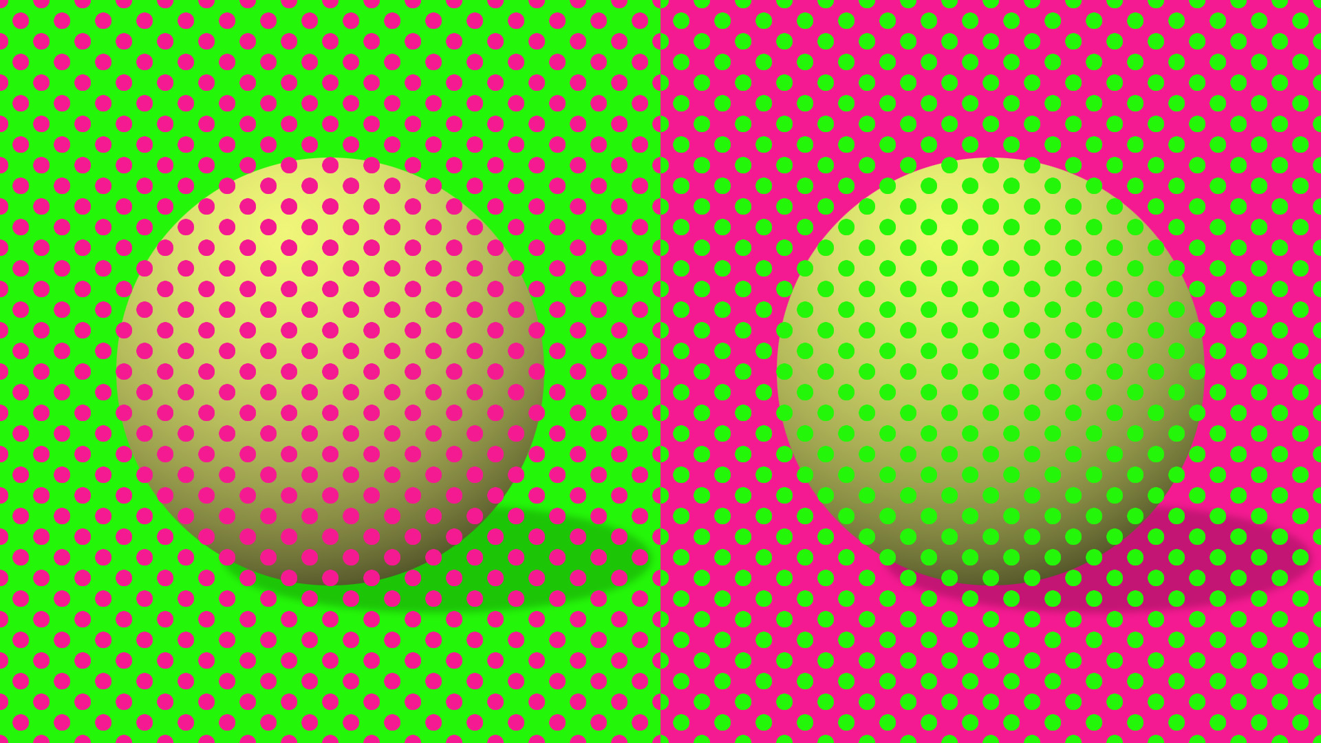 Munker illusion image showing two balls with identical colors appearing to be two different colors